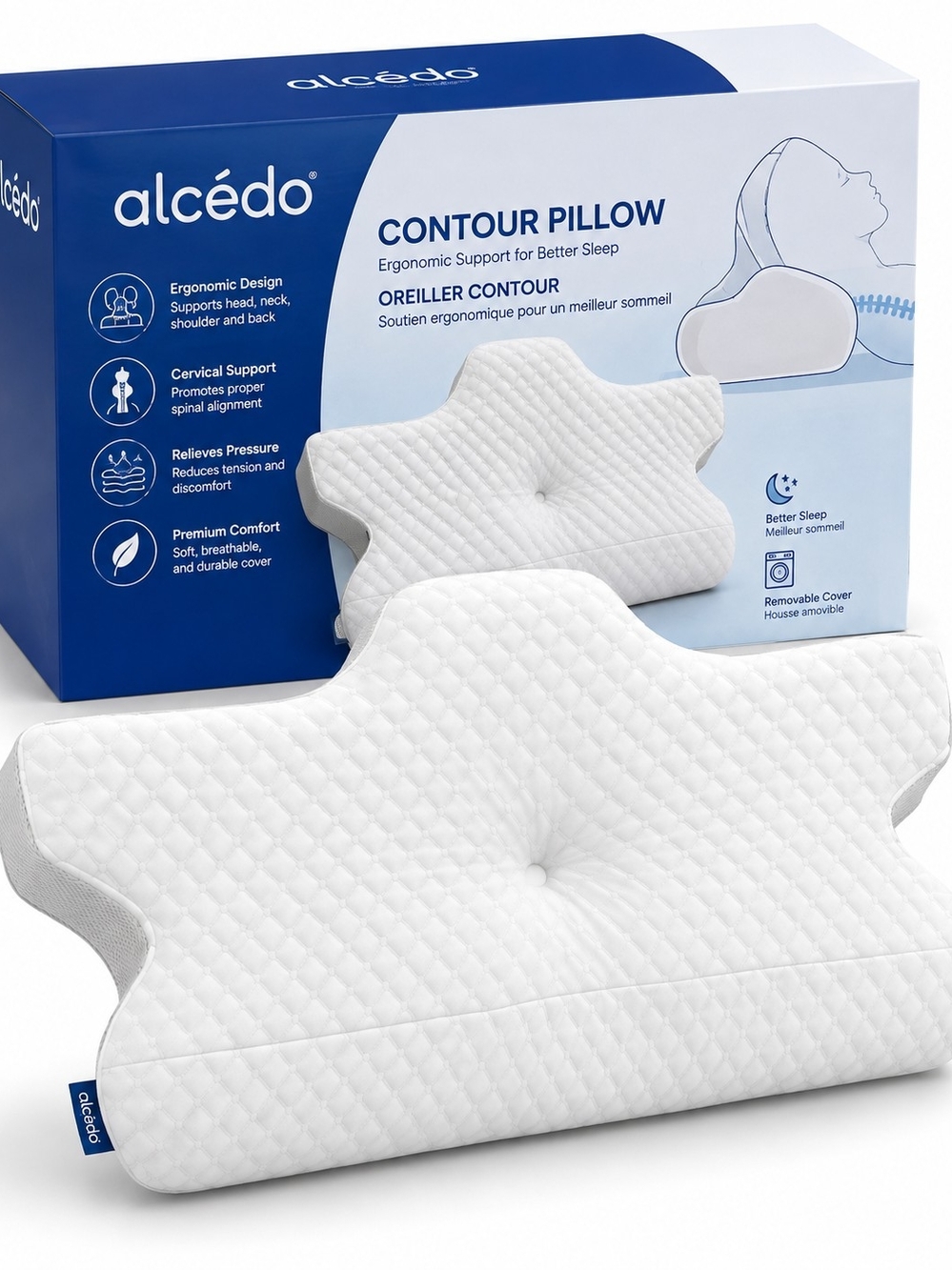 alcedo White Contour Pillow - Ergonomic Cervical Support